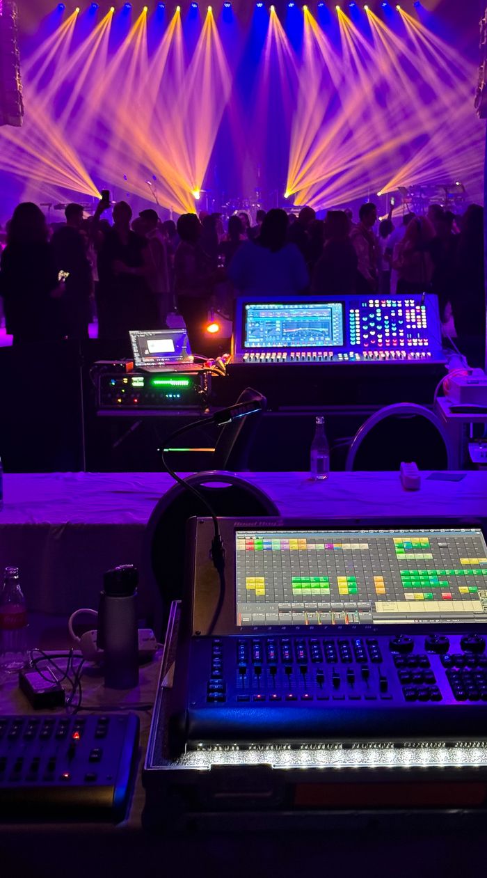 Crafting Captivating Headlines: Your awesome post title goes here Dynamic concert scene with colorful stage lights and sound equipment.